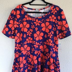 Lularoe Amelia Dress - Hawaiian Flowers (Blue/Red)